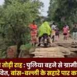 Crossing the River Help of Bamboo Sticks in Surguja
