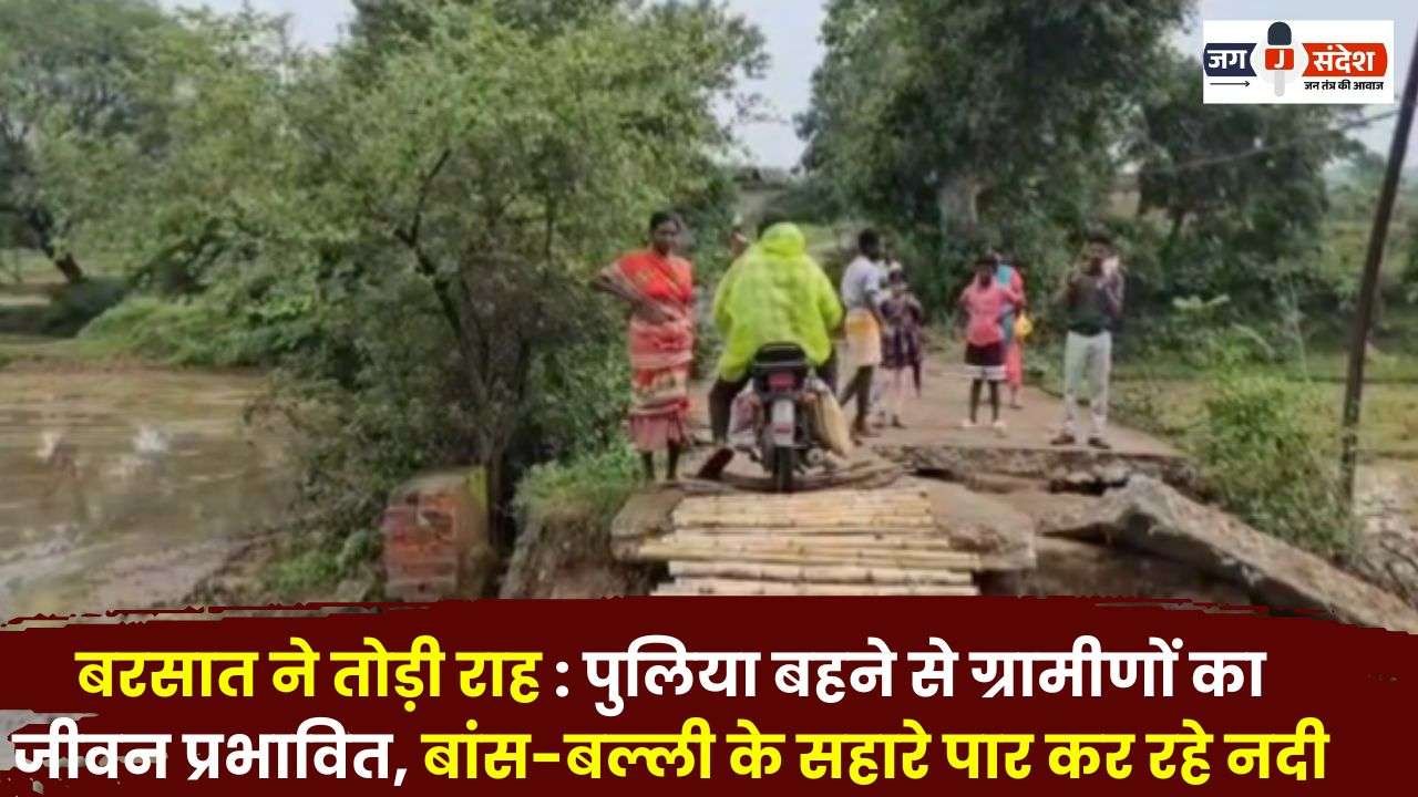Crossing the River Help of Bamboo Sticks in Surguja