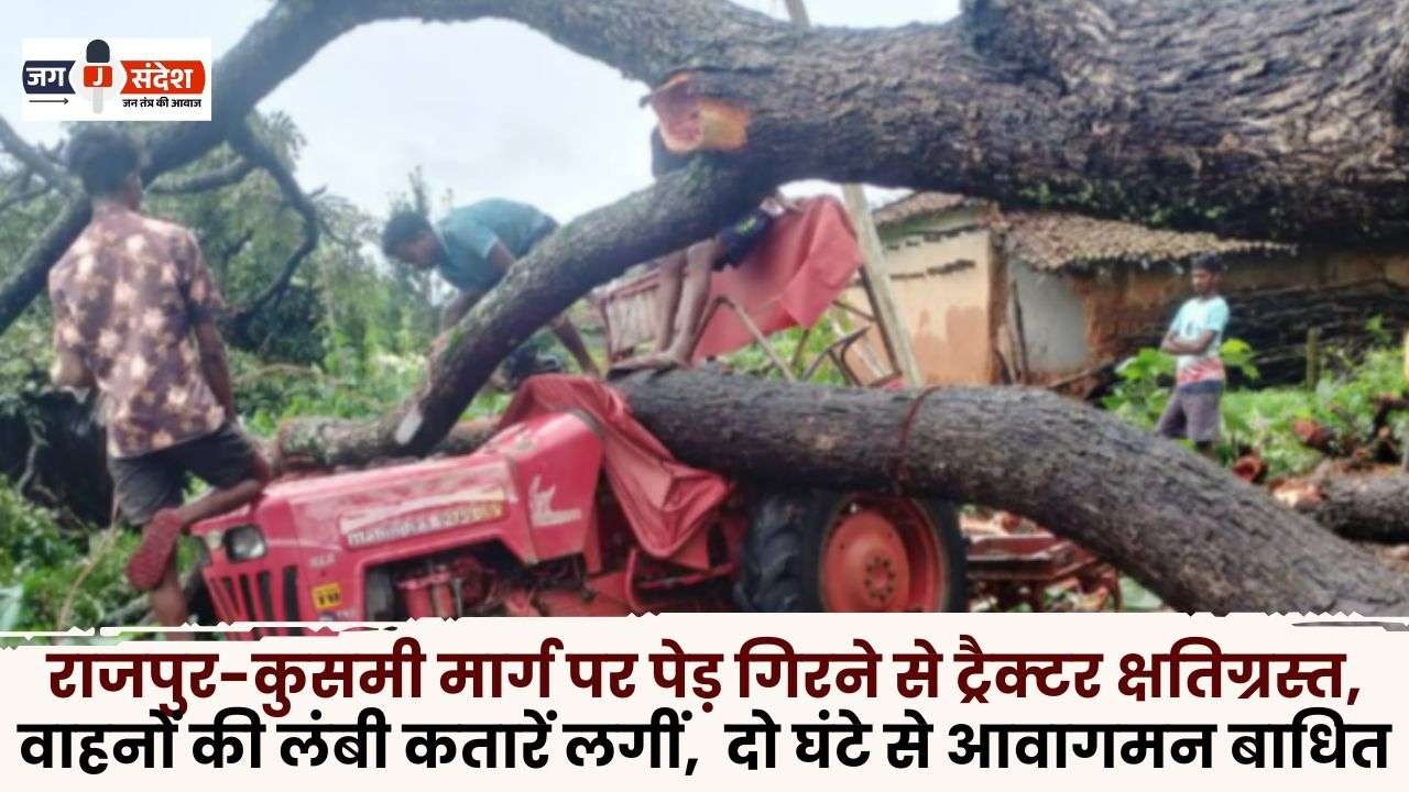 Tractor Damaged due to Falling of Tree on Rajpur-Kusmi Road