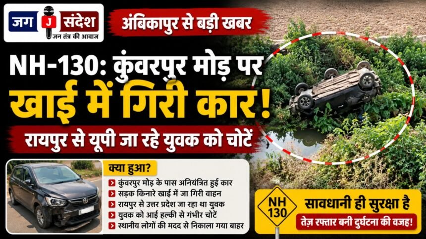 Ambikapur: Kunwarpur Turn on NH-130 — Car Traveling from Raipur to UP Plunges into Ditch